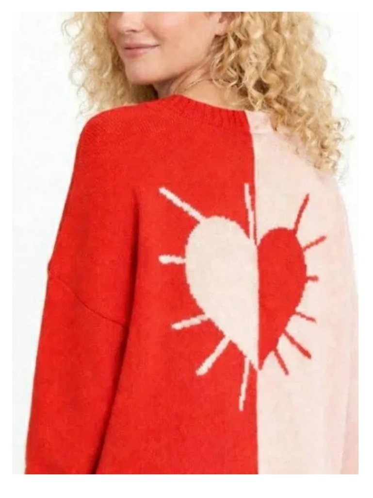 Kerri Rosenthal Radiant Heart Colorblock V-Neck Oversized Pullover Sweater